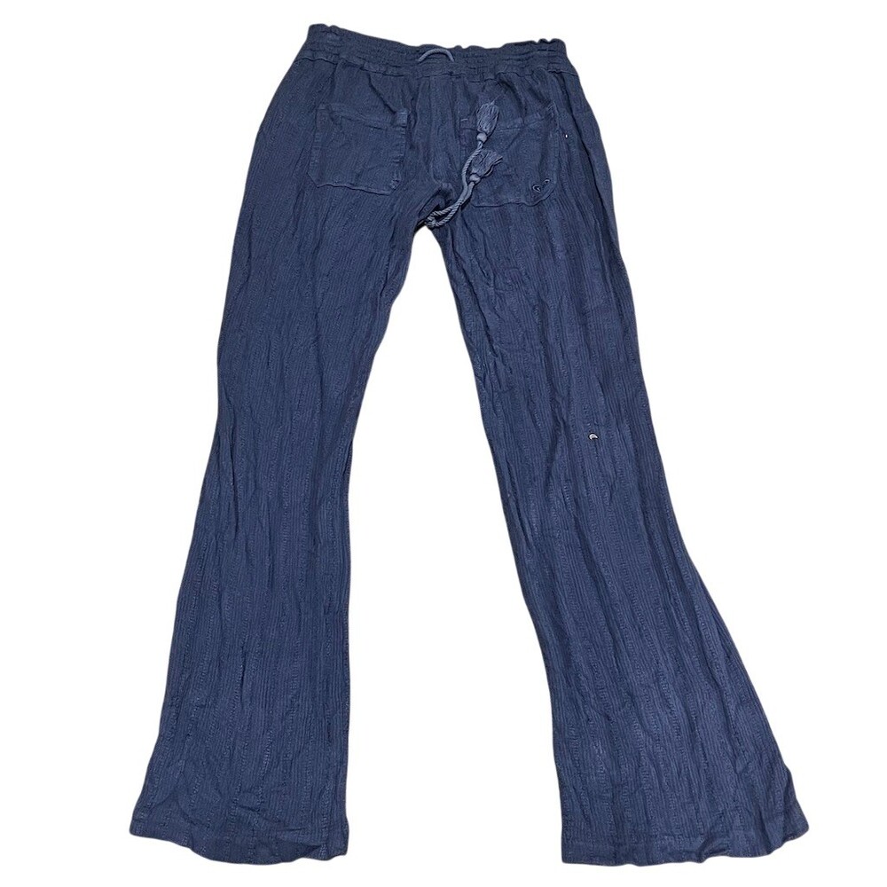 Roxy Womens Wide-Leg Pull-On Pants Size M Navy Blue Textured Pockets - Picture 6 of 8